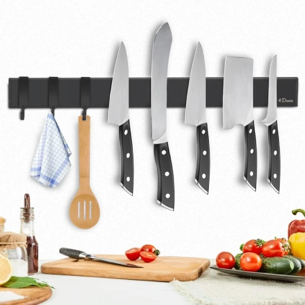 magnetic knife strip for space saving in a kitchen