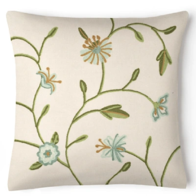 Cream and Green Floral Cushion for living room