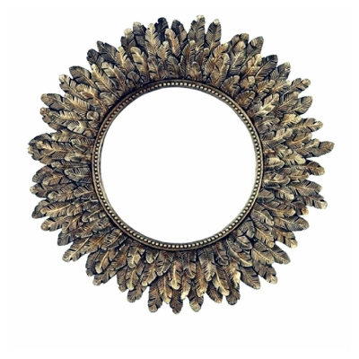 Gold Feather Round Mirror for Wall in Living Room