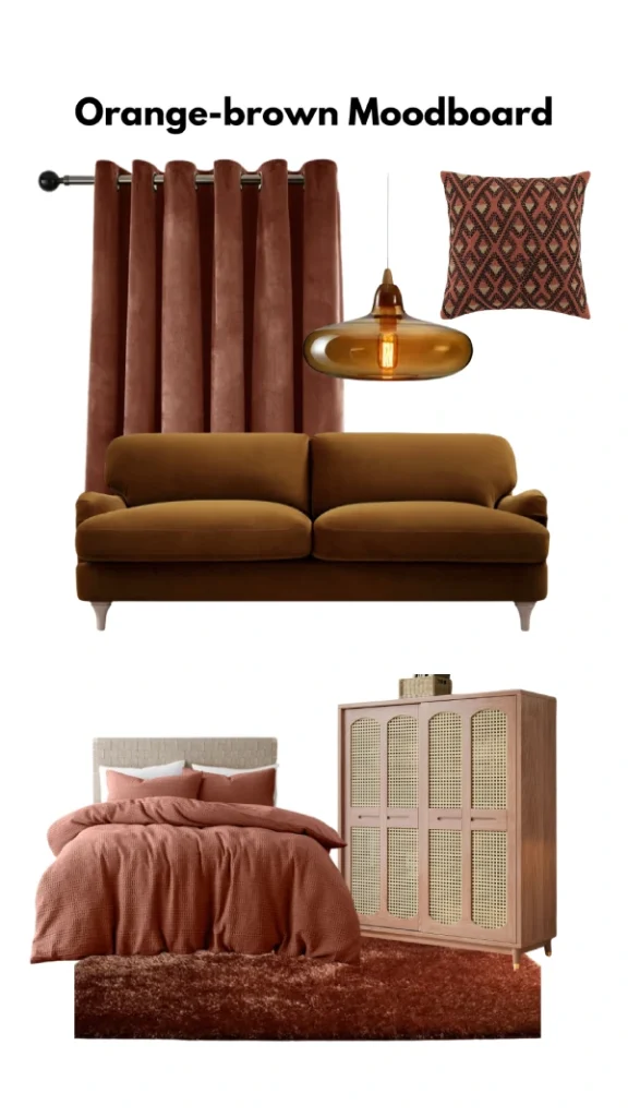 cozy brown decor ideas for living room and bedroom mood board