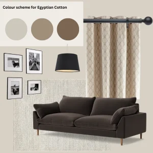 curtains to go with black decor in living room with egyptian cotton walls - cream and brown curtains