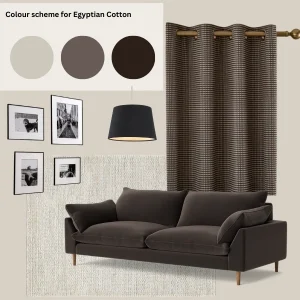 curtains to go with black decor in living room with egyptian cotton walls - dark brown