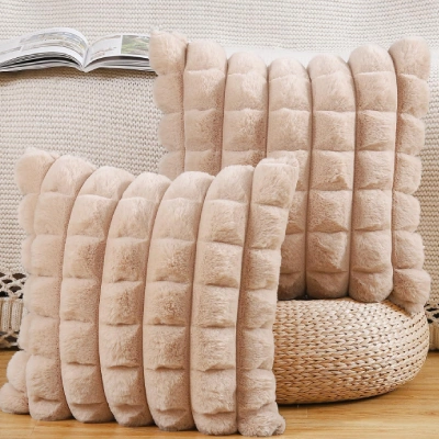 scandinavian plush cushions for sofa in neutral