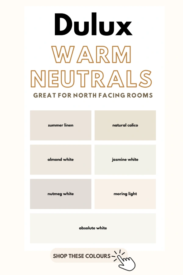 warm neutral colours for north facing living room - dulux paint palette