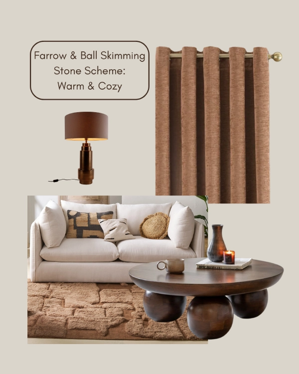 Farrow and Ball Skimming Stone cozy living room scheme