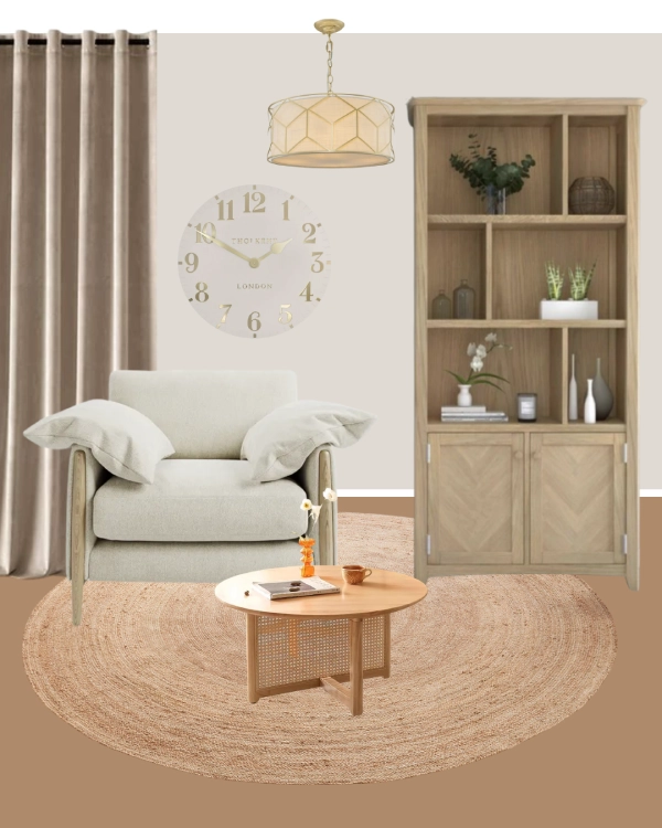 beige and taupe living room mood board