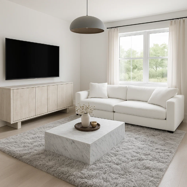 white and grey minimalist living room ideas