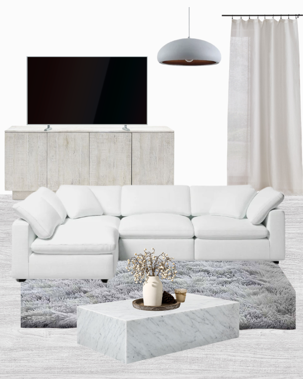 white and grey minimalist living room mood board