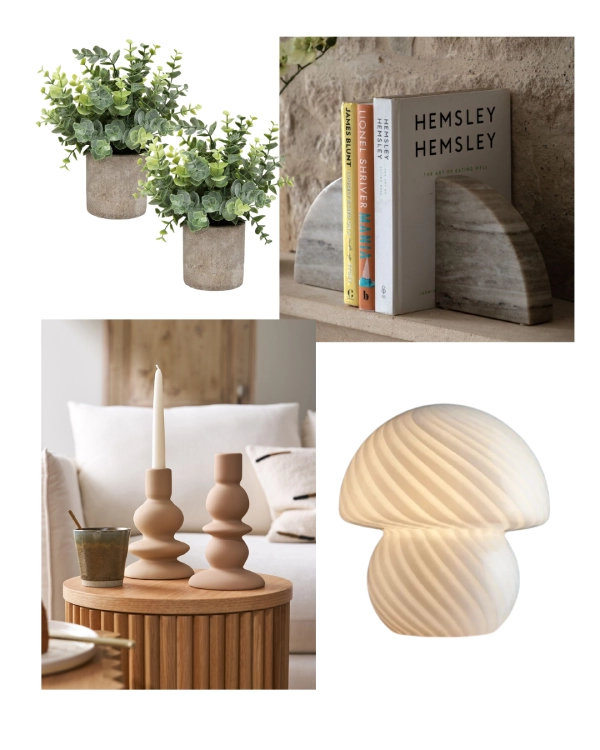 beige shelf decor ideas mood board