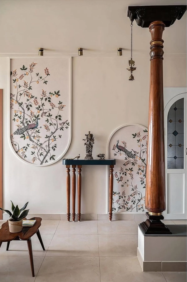 hallway accent wall idea using wallpaperas art