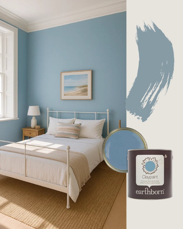 Blue bedroom ideas using earthborn polka dot