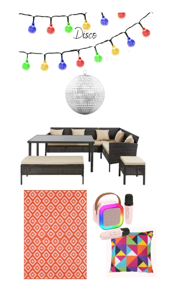 Disco festival theme garden mood board