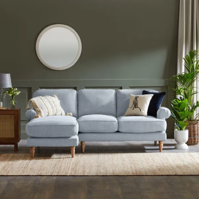 sky blue sofa for a coastal theme living room
