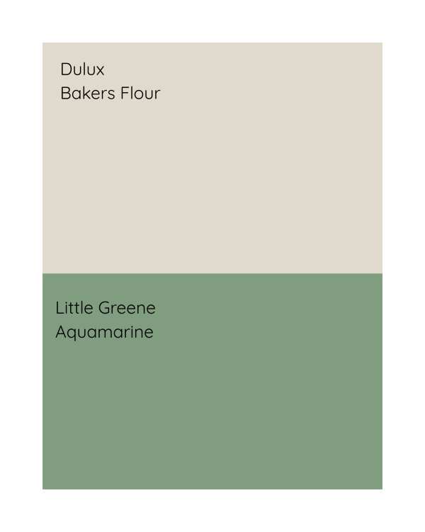 Dulux Bakers Flour and Little Green Aquamarine Open Plan Living Room and Dining Room - Image 9