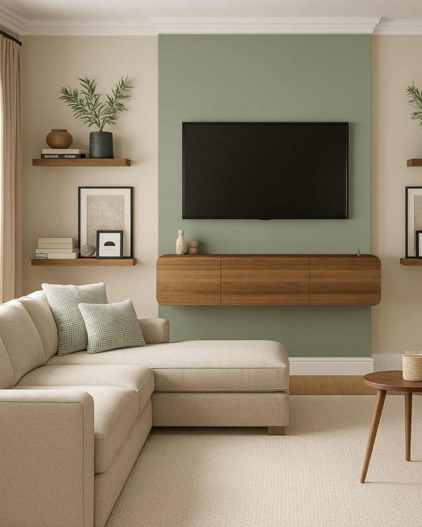 Dulux Bakers Flour and Little Green Aquamarine Open Plan Living Room and Dining Room - Image 4
