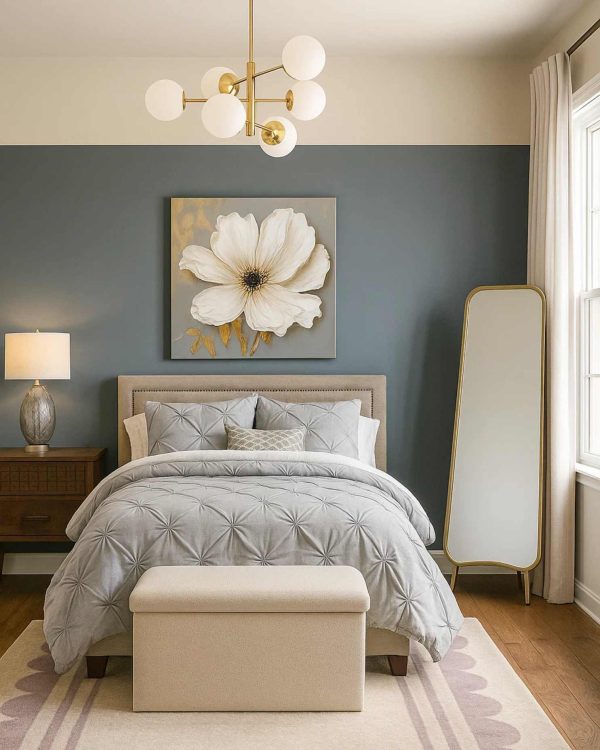 Farrow & Ball Stirabout and Wine Dark Moody Bedroom