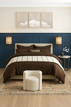 Dreamy Blue and Cream Bedroom - Dulux Just Walnut