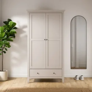 neutral wardrobe for bedroom with drawers and hanging space
