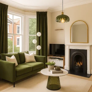 Neutral & Olive Green Living Room - B&Q Cancun