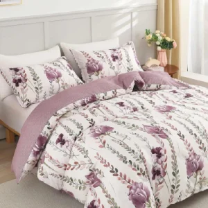 purple floral and cream duvet