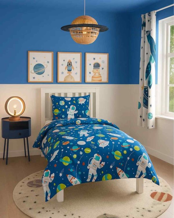 Blue and White Space Theme Toddler Bedroom - Farrow & Ball Peal Flower Blue - Image 2