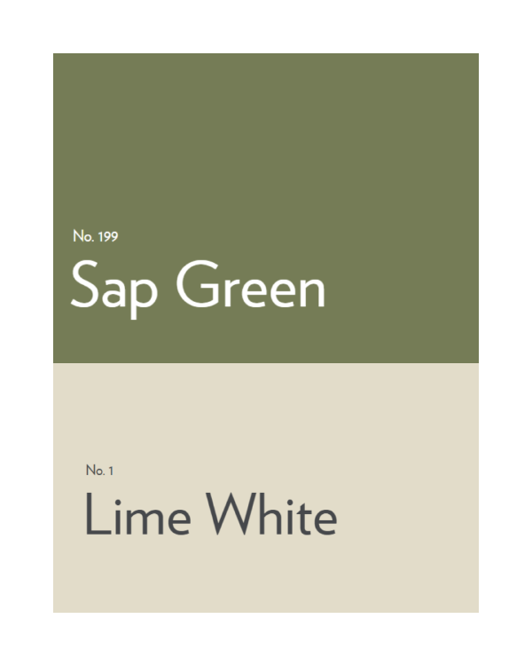 Image of paint colour swatches using farrow and ball sap green and farrow and ball lime white