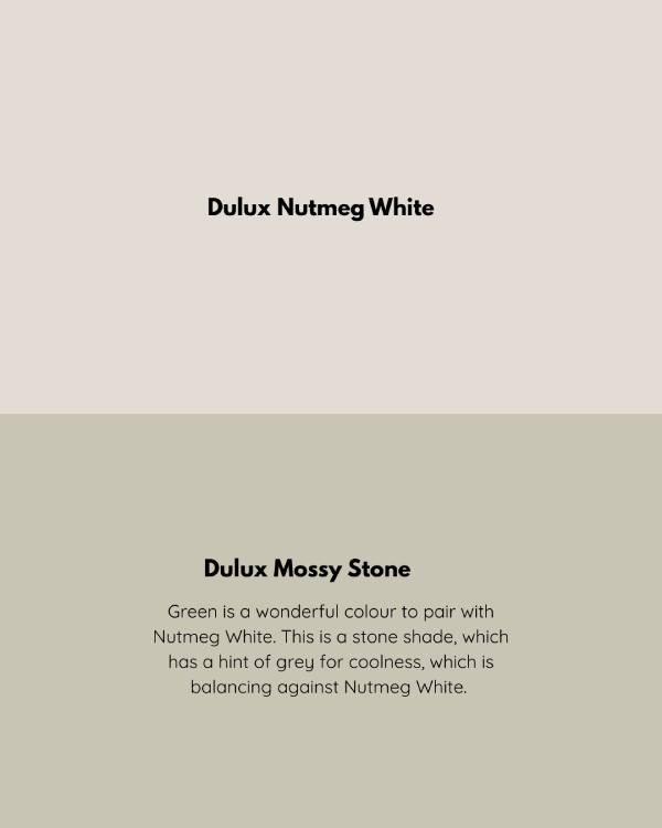 Dulux nutmeg white and mossy stone combination