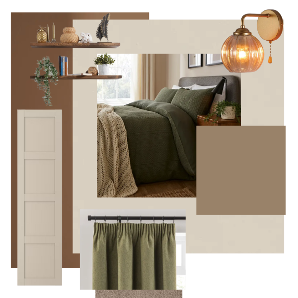 bedroom mood board options (POV you dont want a dark room but you want cozy)