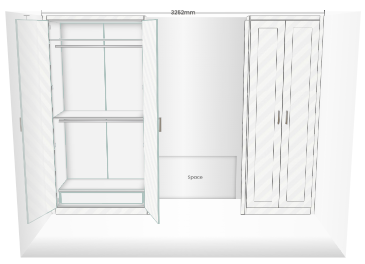 left side of fireplace wall with fitted wardrobes