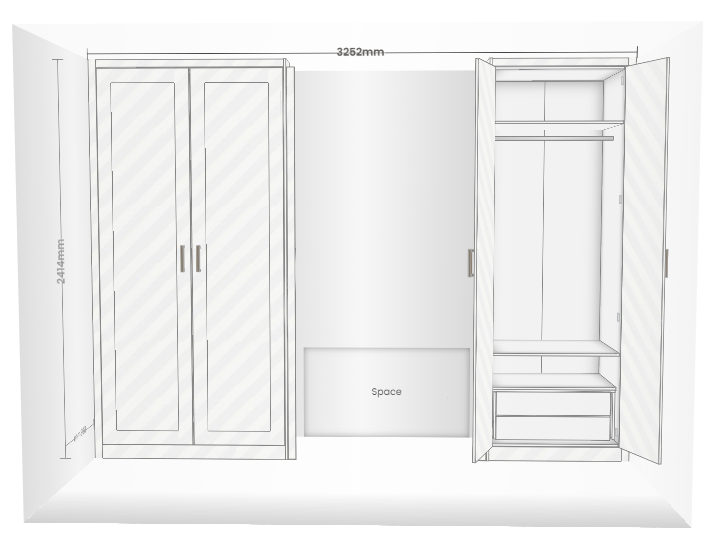 right side of fitted wardrobe by a fireplace wall