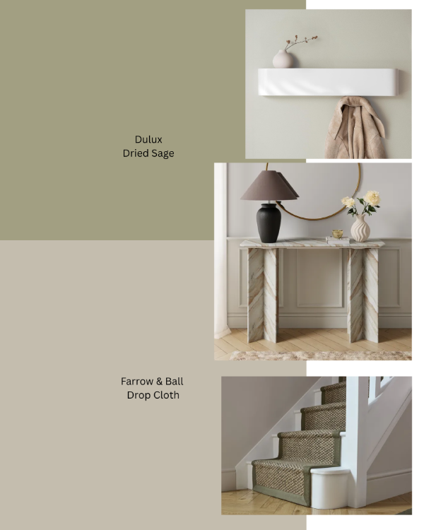 farrow and ball dropcloth hallway ideas - green and beige