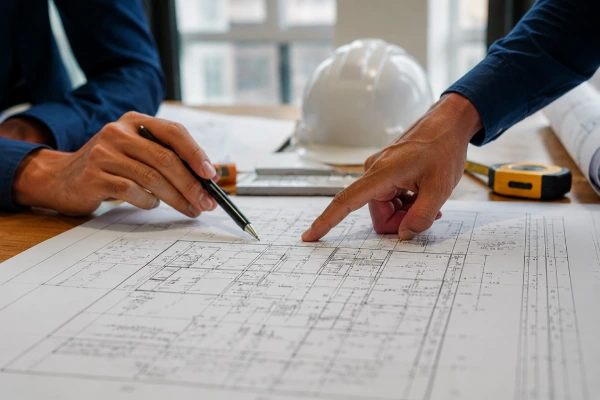 image of a developer and investor drawing up plans for business property