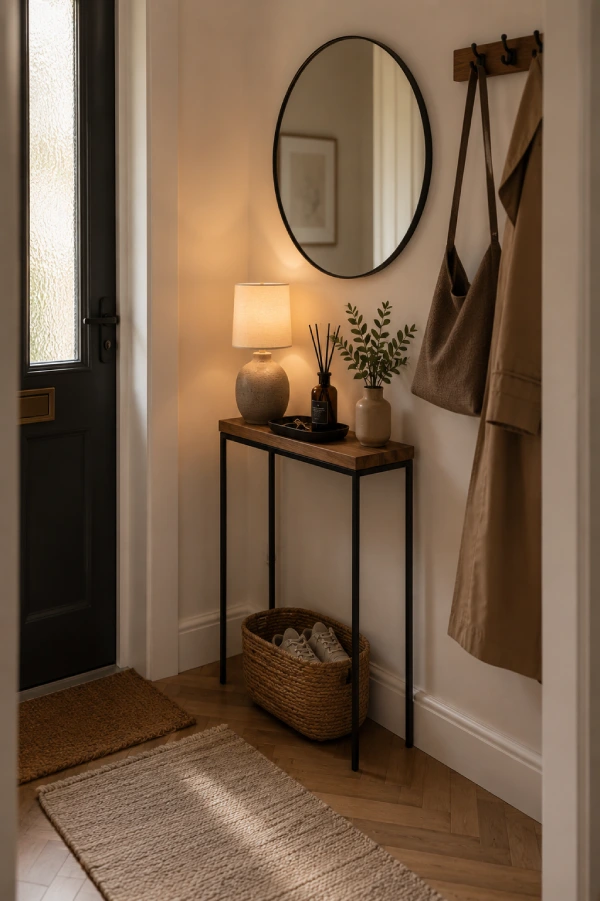 small neutral hallway with soft lighting