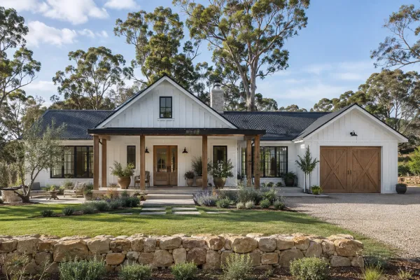 modern farmhouse using steel beams instead of wood