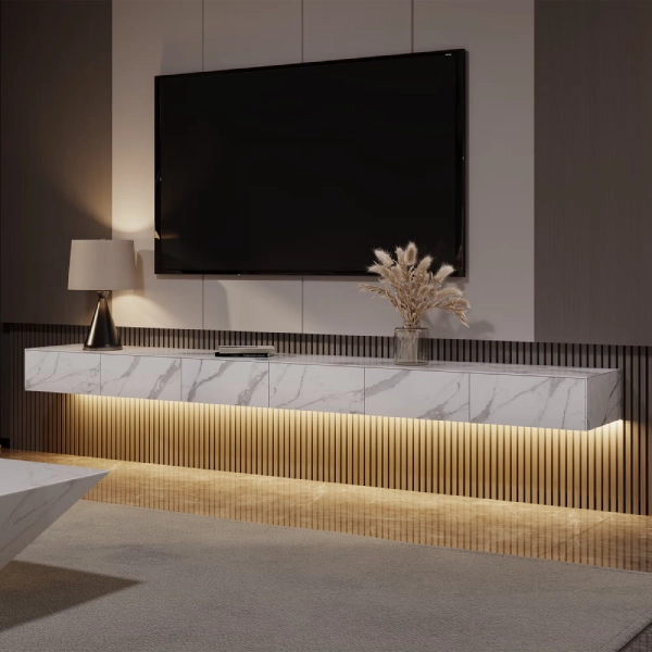 marble effect floating tv stands for living room