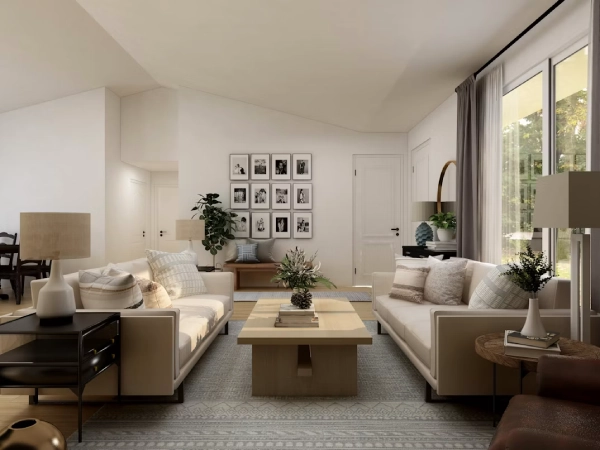 minimalist living room with white and cream scheme